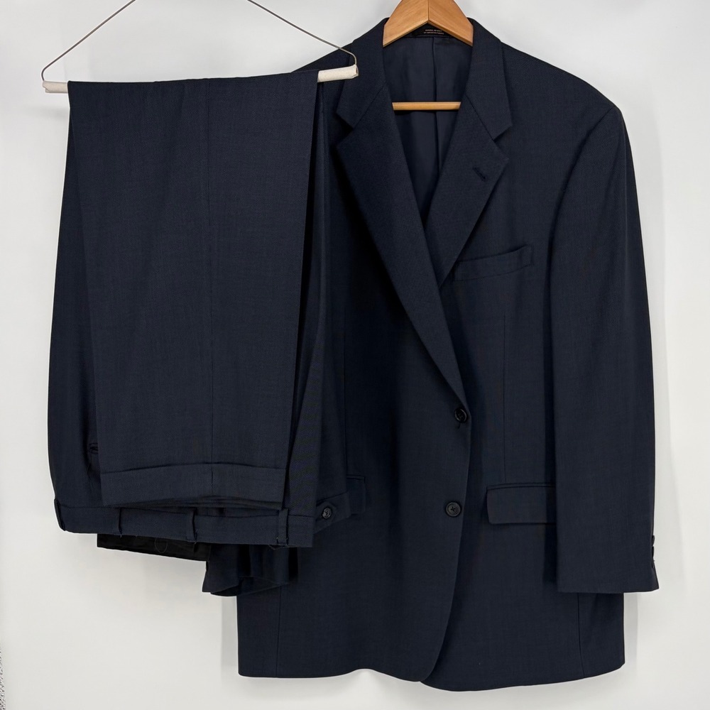Mens Hart Schaffner Marx Gold Trumpeter Wool Suit Navy Blazer Pleated Pants 46L